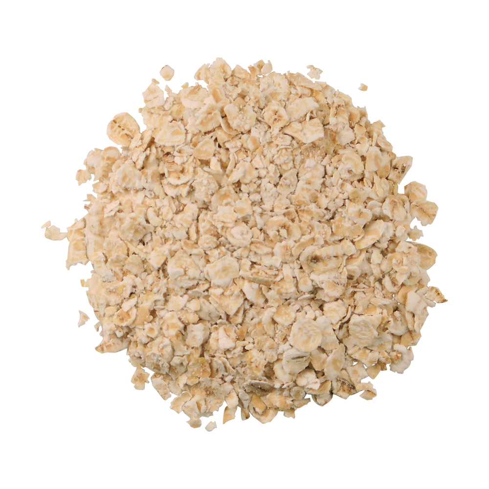A top-down image of a small pile of Organic Quick Oats.