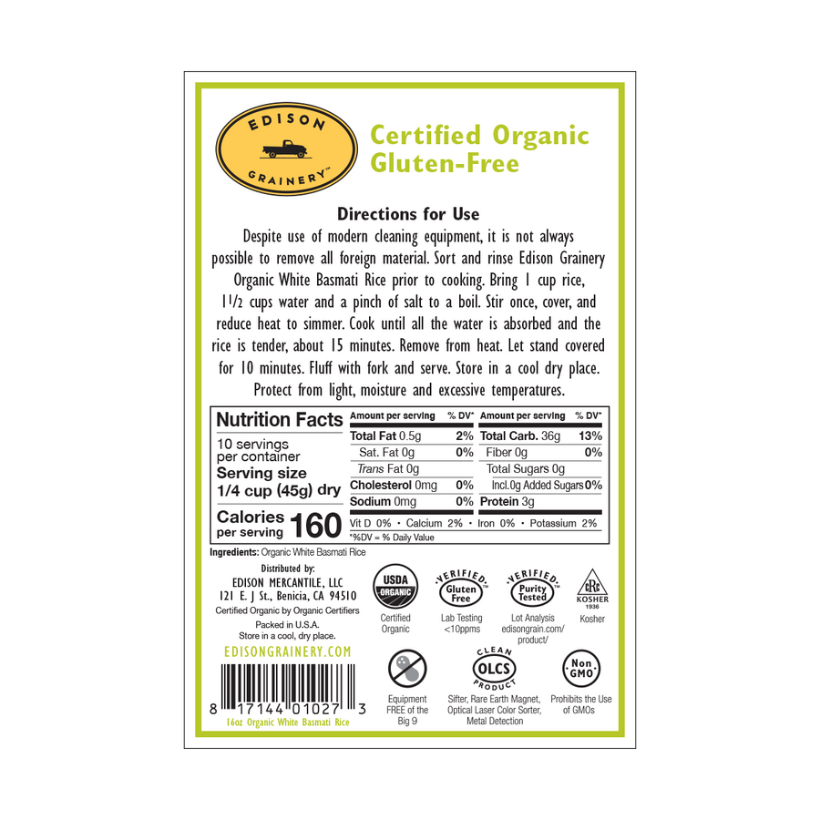 A portrait-oriented rectangular product label with a lime-green border, detailing nutrition information, directions for use, etc.