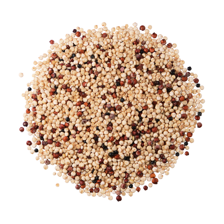 A top-down photo of a small pile of Organic Golden Quinoa.