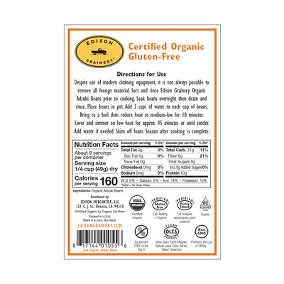 A portrait-oriented rectangular product label with an orange border,  detailing nutrition information, directions for use, etc.