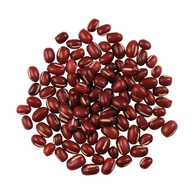 A top-down photo of a small pile of Organic Adzuki Beans.