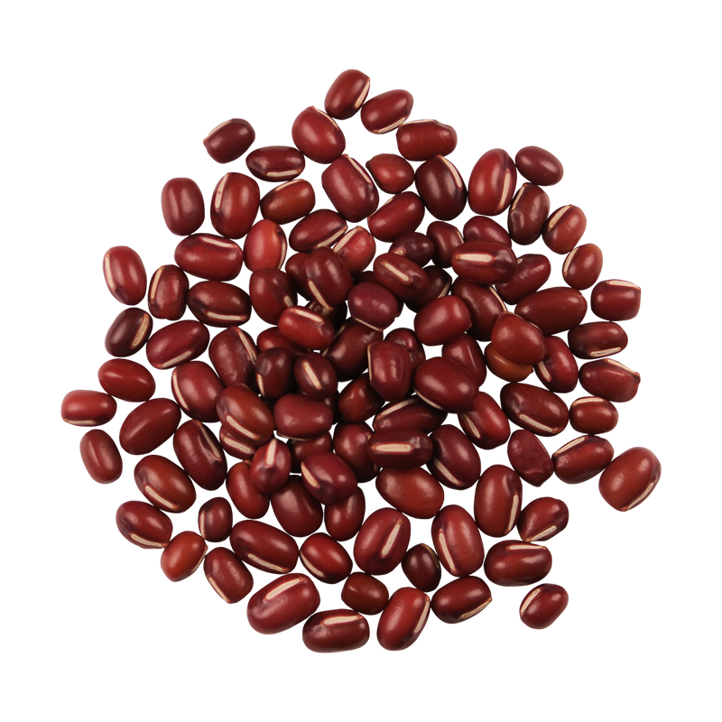 A top-down photo of a small pile of Organic Adzuki Beans.