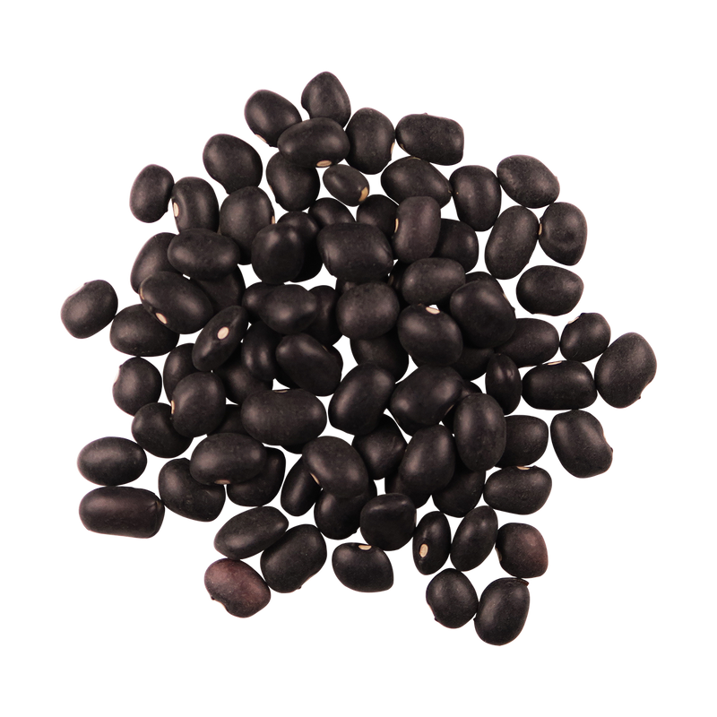 A top-down photo of a small pile of Organic Black Beans.