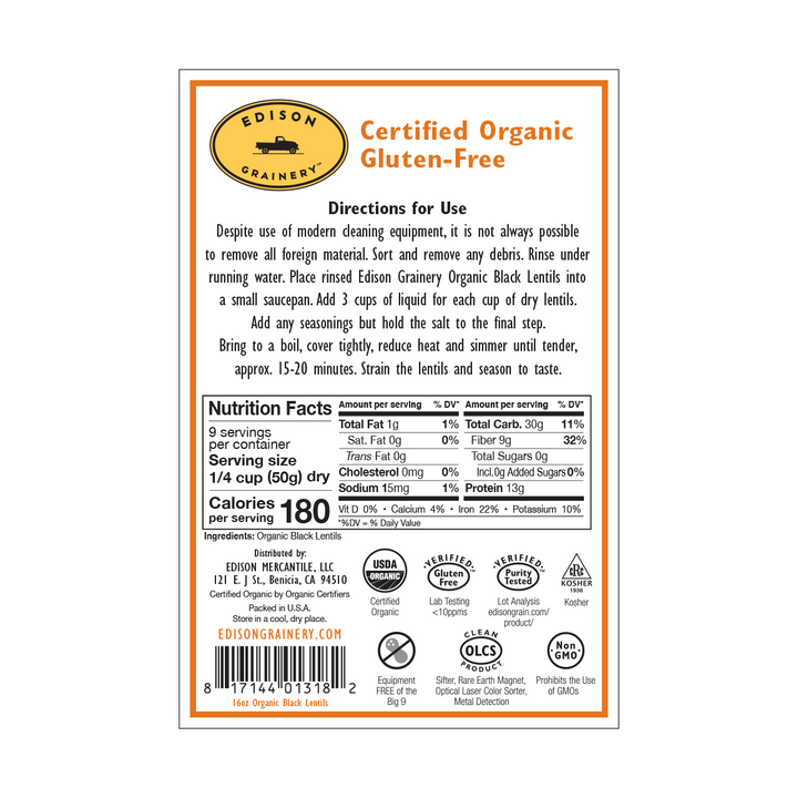 Organic, Gluten-Free Black Lentils