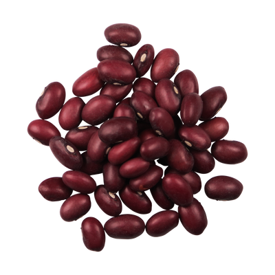 A top-down photo of a small pile of Organic Small Red Beans.