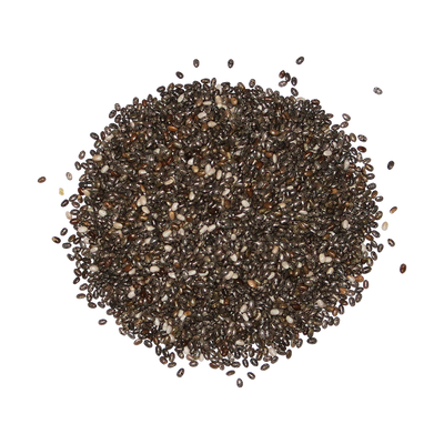 A top-down image of a small pile of Organic Black Chia Seeds.