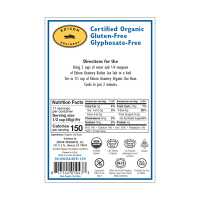 A portrait-oriented rectangular product label with a royal blue border,  detailing nutrition information, directions for use, etc.