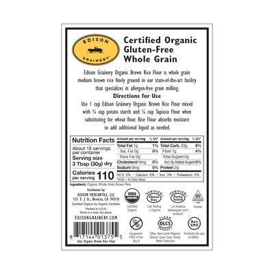 A portrait-oriented rectangular product label with a black border, detailing nutrition information, directions for use, etc.