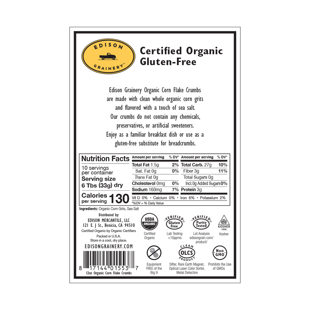 A portrait-oriented rectangular product label with a black border, detailing nutrition information, directions for use, etc.