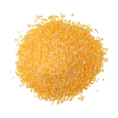 A top-down image of a small pile of Organic Corn Meal.