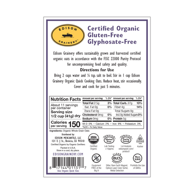 A portrait-oriented rectangular product label with a deep purple border,  detailing nutrition information, directions for use, etc.