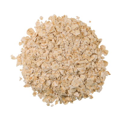 A top-down image of a small pile of Organic Quick Oats.