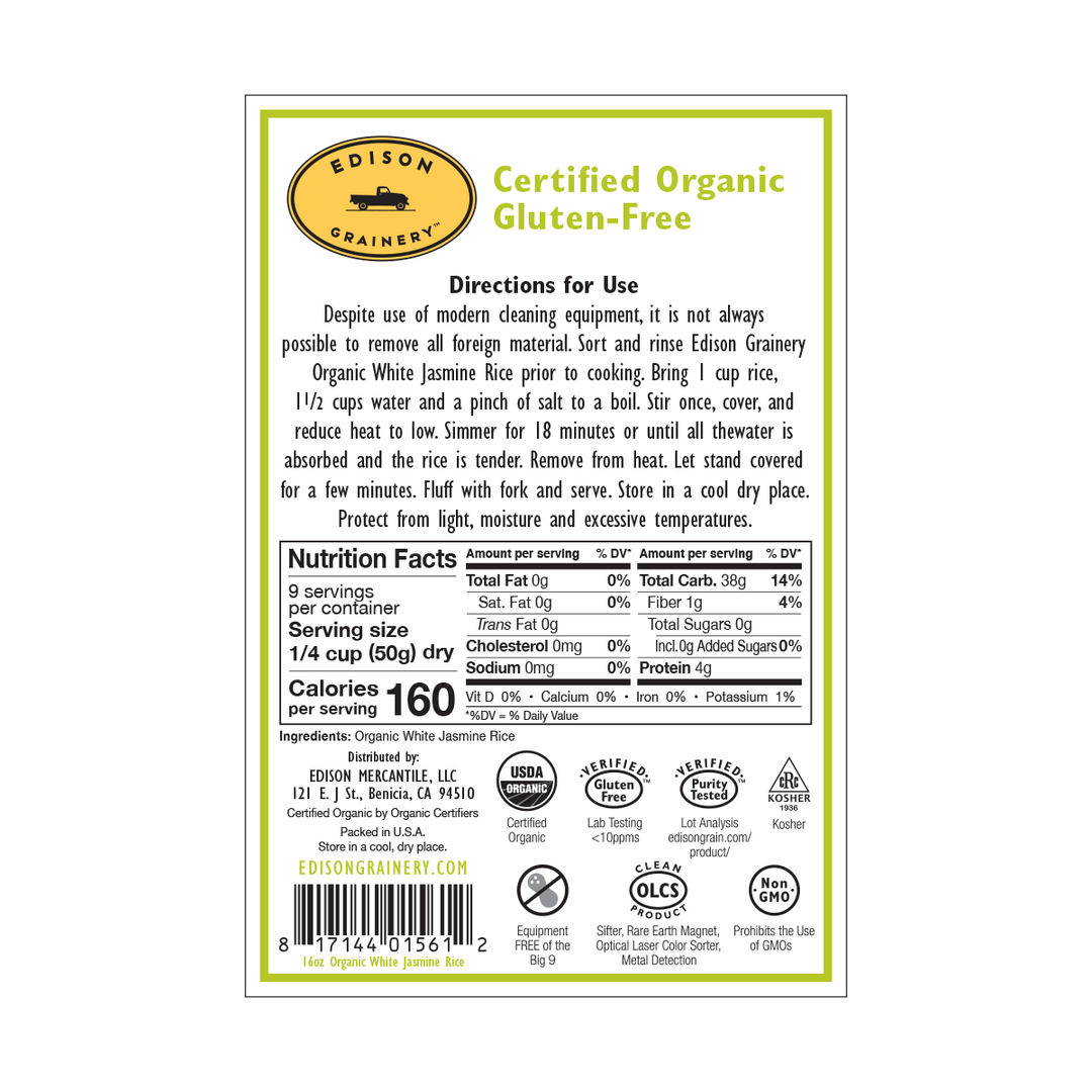 White Jasmine Rice - Organic - Gluten-Free – Edison Grainery