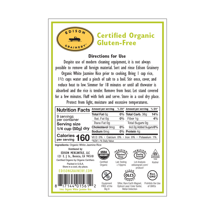 White Jasmine Rice - Organic - Gluten-Free – Edison Grainery