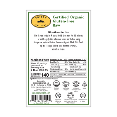 A portrait-oriented rectangular product label with a forest green border, detailing nutrition information, directions for use, etc.