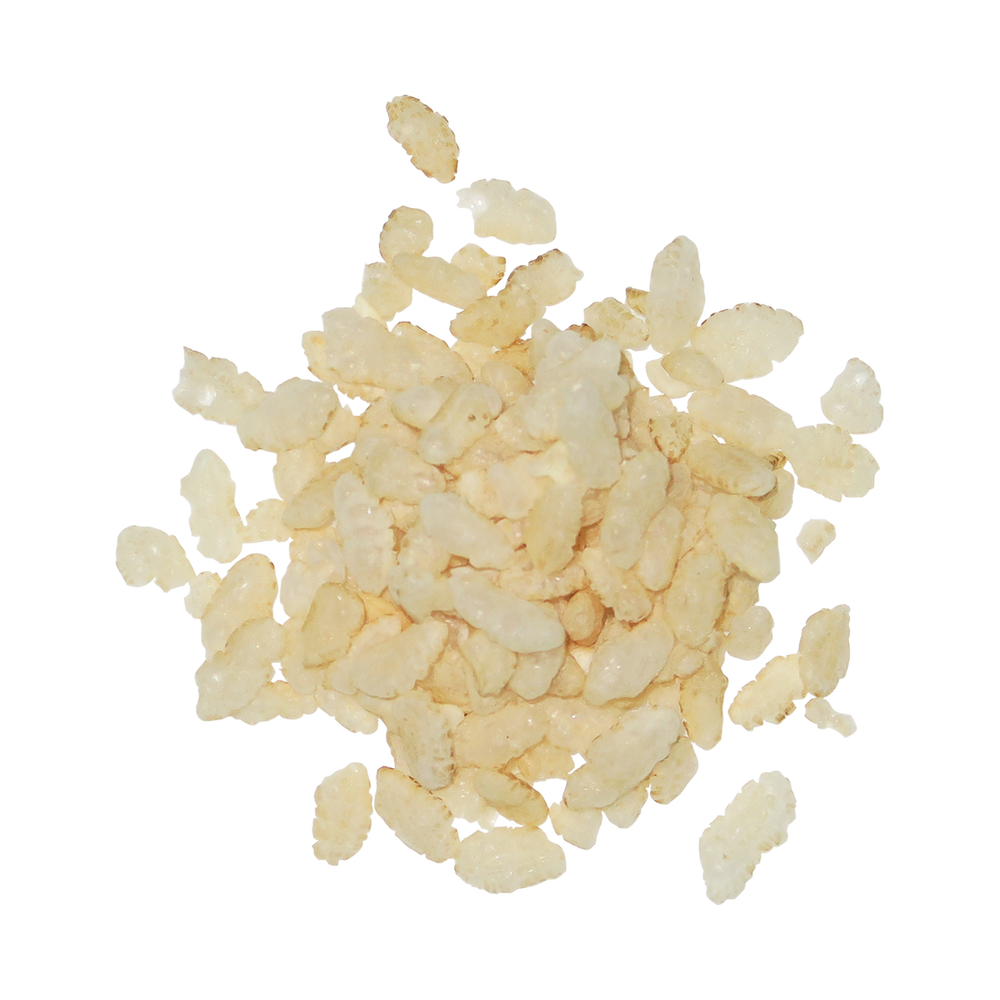 A top-down image of a small pile of Organic Brown Rice Crispies.
