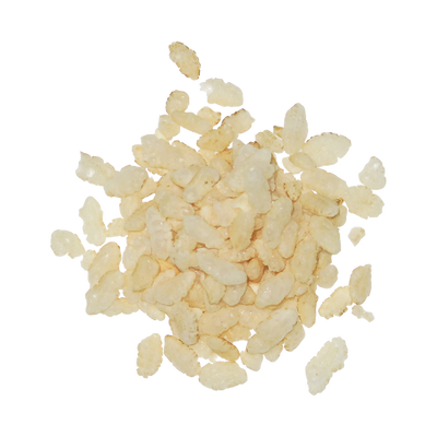 A top-down image of a small pile of Organic Brown Rice Crispies.